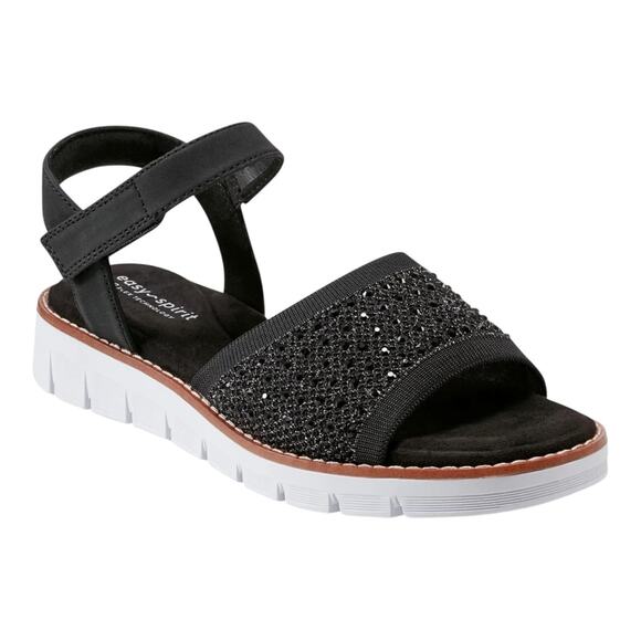 Easy Spirit Women's Jaela Embellished eFlex Flat Sandals Black Size 10 M - Picture 1 of 4